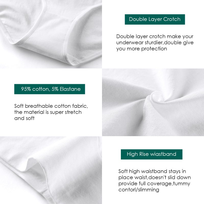 Annenmy Women's High Waist Cotton Underwear Soft Brief Panties Regular and Plus Size (X-Large, White, 5-pack) - Image 5